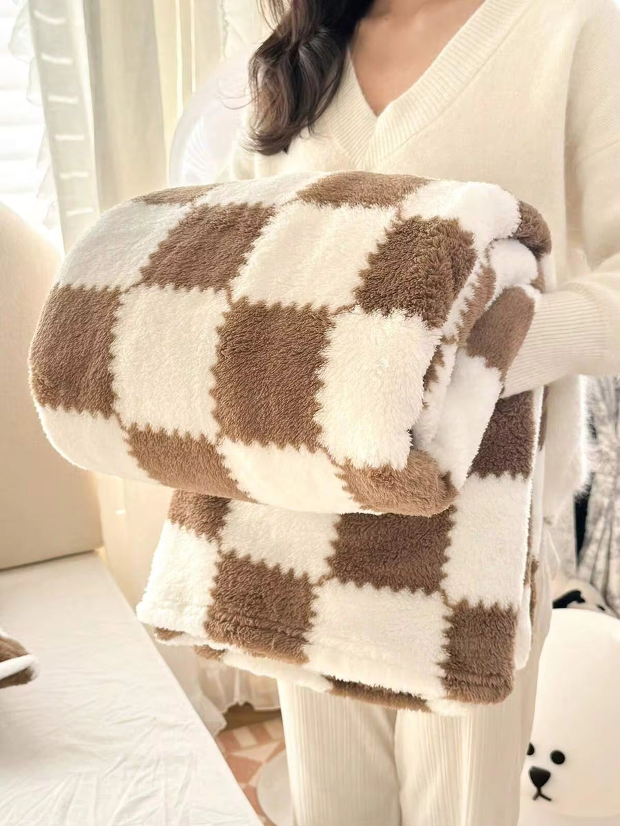 1pc Brown Plaid Pattern Soft & Cozy Blanket, Suitable For Home Decor, Bed, Sofa, Office, Room, Dorm, Machine Washable