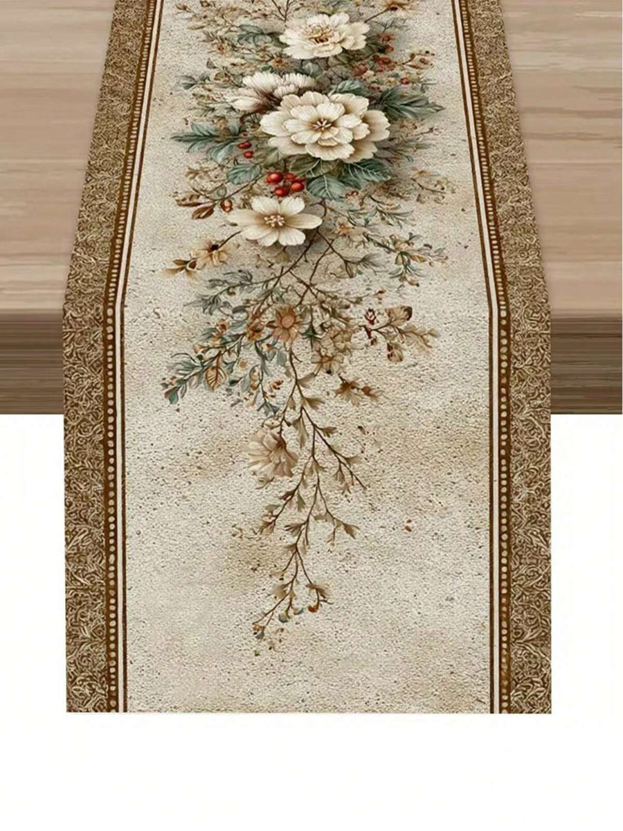 1pc European Floral Table Runner, Elegant Palace Style All-Season Tablecloth, With Classic Jacquard Print, Long Fresh Floral Pattern Polyester Tablecloth, Suitable For Festive Occasions And Living Room Decor (33x90/120/160/183/200cm)