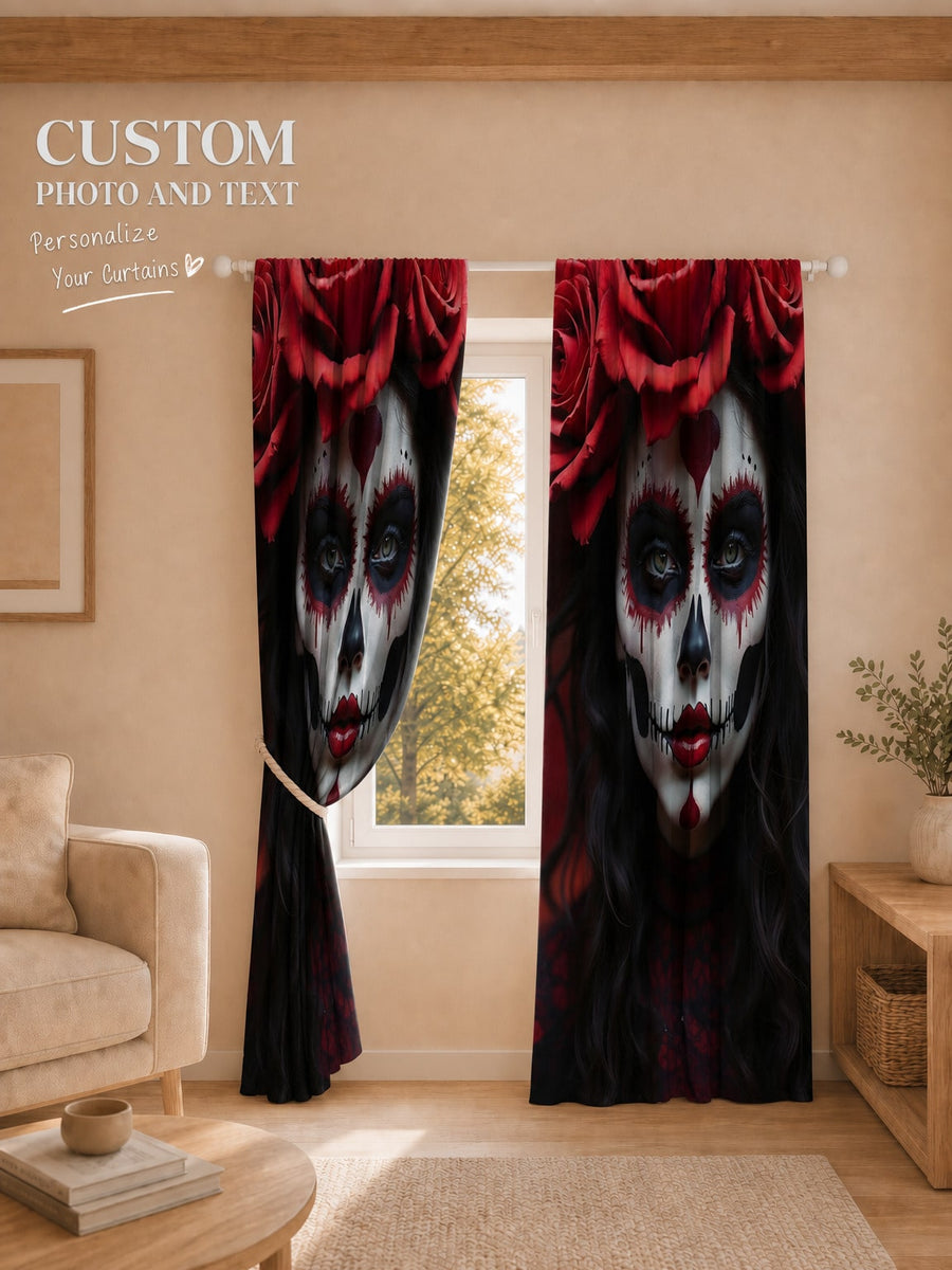 1pc Customized Photo Curtain, Halloween Decorations, Halloween Window Curtain Gift, Personalized Home Decor Gift,Blossom Picnic Core, Blackout Curtains